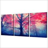 Modern HD Paintings Posters 3 Panel Maple Leaf Tree Landscape Tableau Wall Art Modular Pictures Printed Canvas