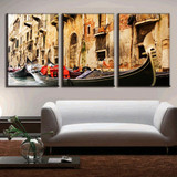 Wall Art Pictures Poster 3 Pieces Boat Retro Water Town Landscape HD Printed Modern Canvas Painting