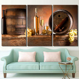 Modern Canvas Pictures HD Printed Wall Art 3 Pieces Grape Wine Glasses Wood Barrels Painting Poster