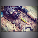 Modern HD Printed Wall Art Canvas Pictures 3 Pieces Pulley Fishing Rod Hook Fish Paintings Posters