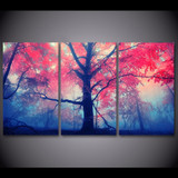 Modern Wall Art Pictures 3 Pieces Red Maple Woods Natural Scenery HD Printed Painting On Canvas Poster