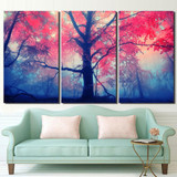 Modern Wall Art Pictures 3 Pieces Red Maple Woods Natural Scenery HD Printed Painting On Canvas Poster