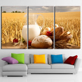 Canvas Wall Art Picture 3 Pieces Gold Wheat Field Milk Sun Shines Landscape HD Printed Poster
