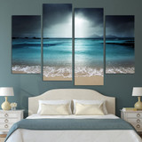 Modular Painting Canvas Wall Art Pictures 4 Pieces Sea Wave Night View Sand Beach Modern Poster