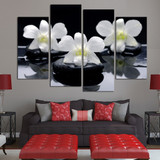 Modern Wall Posters Canvas Art 4 Pieces Black Pebble White Orchid Flowers Modular Painting