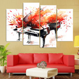 Modular Painting Canvas Wall Art Pictures 4 Pieces Abstract Red Piano Musical Instrument Modern Poster