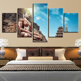 Canvas Print Modular Vintage Art Picture 5 Panel Sunrise Figure Of Buddha Poster Wall Painting