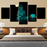 Canvas Wall Art HD Printed Poster 5 Panel Figure Of Buddha Lotus Flower Pictures Painting