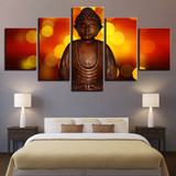 HD Modular Printed Modern Abstract Wall Art 5 Panel Buddha Poster Pictures Canvas Painting
