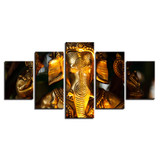 Canvas HD Printed Wall Art Poster 5 Panel Golden Ganesha Pictures Elephant Head God Painting