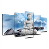 Printed Canvas Modern HD 5 Panel Buddha Flower Pictures Painting Wall Art Poster Modular