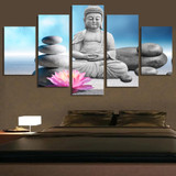 Canvas Wall HD Painting Poster Art Modern 5 Panel Flower Figure Of Buddha Printed Pictures