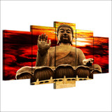 Canvas Painting Wall Art 5 Pieces Golden Buddha Statue Modern HD Printed Sunset Glow Landscape Picture