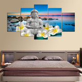 HD Canvas Wall Art Poster Modern 5 Panel Buddha Flowers Print Painting Modular Pictures