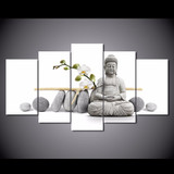 Wall Art HD Printed Modern Canvas Painting 5 Panel Buddha Flower Modular Poster Pictures