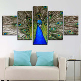 Wall Art HD Prints Canvas Paintings 5 Pieces Blue Stunning Peacock Pictures Animals Posters