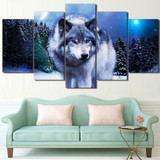 Wall Painting Art Modular Pictures 5 Panel Woods Wolf Landscape HD Modern Printed Canvas