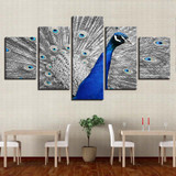 Canvas HD Prints Poster Wall Art 5 Pieces Blue Peacock Paintings Gray Tail Screen Pictures
