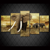 Modern Printed Poster Wall Art Modular 5 panel Africa Elephants Landscape Pictures Canvas Painting