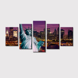 Modern Wall Art Modular Pictures 5 Pieces Statue Liberty New York City Nightscape HD Printed Painting On Canvas