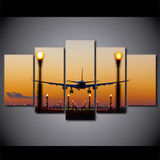 Canvas HD Modern 5 Panel Airplane Sunset Pictures Painting Wall Art Modular Printed Poster