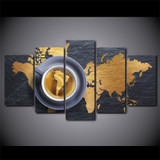 Printed Wall Art HD Canvas Poster 5 Panel Coffee World Map Modular Pictures Painting