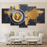 Printed Wall Art HD Canvas Poster 5 Panel Coffee World Map Modular Pictures Painting