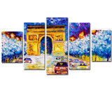 HD Printed Pictures Canvas Wall Art 5 Pieces Trees Street Night View Car Paintings Posters