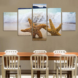 Modern Canvas Painting HD Printed Wall Art Pictures 5 Pieces Sea Creatures Starfish Sand Beach Poster