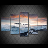 Canvas Wall Art Pictures  Room Poster 5 Pieces Frozen Seascape Ice Cube Sunrise Landscape HD Printed Painting