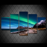 Art Decor Pictures 5 Pieces Northern Aurora Light Sand Beach Landscape HD Printed Painting Canvas Poster