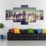 Painting For Bedroom 5 Panel City Night Landscape Printed Modular Picture Large Canvas Art