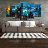 Canvas Wall Art Pictures 5 Pieces Hong Kong City Buildings Night View Painting HD Prints Poster