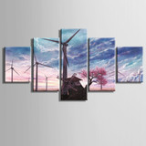 Modern Wall Art Poster Canvas 5 Panel Windmill Landscape Painting Modular HD Print Pictures
