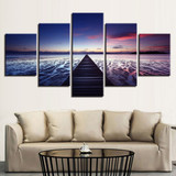 Modern HD Print Wall Art Canvas Pictures 5 Pieces Sunset Glow Wooden Bridge Sea Level Landscape Painting Poster