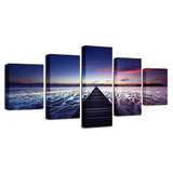 Modern HD Print Wall Art Canvas Pictures 5 Pieces Sunset Glow Wooden Bridge Sea Level Landscape Painting Poster