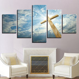 Wall Art Poster Modern 5 Pieces Cross Blue Sky Sun Shines Landscape Canvas Print Painting Pictures