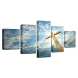 Wall Art Poster Modern 5 Pieces Cross Blue Sky Sun Shines Landscape Canvas Print Painting Pictures