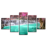 Wall Art Modular HD Printed Canvas Painting Poster 5 Panel Waterfall Landscape Pictures Modern