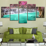 Wall Art Modular HD Printed Canvas Painting Poster 5 Panel Waterfall Landscape Pictures Modern
