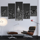 HD Printed Pictures Canvas Wall Art 5 Pieces Black White Effect Night View Landscape Paintings