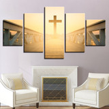 Modular Posters Picture Wall Art Modern 5 Panel Sunrise Cross Landscape HD Printed Canvas Painting