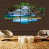 Wall Art Pictures Posters 5 Pieces Forest River Falls Natural Scenery HD Printed Painting Canvas