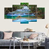 Wall Art Pictures Posters 5 Pieces Forest River Falls Natural Scenery HD Printed Painting Canvas