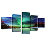 Modern Canvas Pictures HD Printed Wall Art 5 Pieces Woods River Aurora Borealis Night View Painting Posters