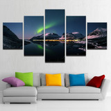 Modern HD Canvas Printed  5 Panel Aurora Mountain Peaks Painting Wall Art Modular Pictures Poster