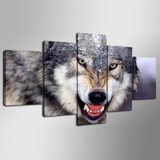 Canvas Modern Painting On Pictures 5 Panel Snow Wolf Living Room Wall Art HD Printed Cuadros Posters
