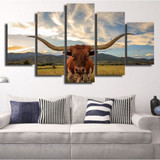 Wall Art HD Modern Canvas Painting Poster 5 Panel Animal Oxen Landscape Printed Pictures