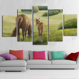 Art Painting Modular HD Printed Canvas Poster 5 Panel Animal Horse Grass Living Room Wall Pictures