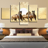Modern HD Print Pictures Wall Art Poster 5 Panel Run Horse Canvas Cuadros Modular Painting